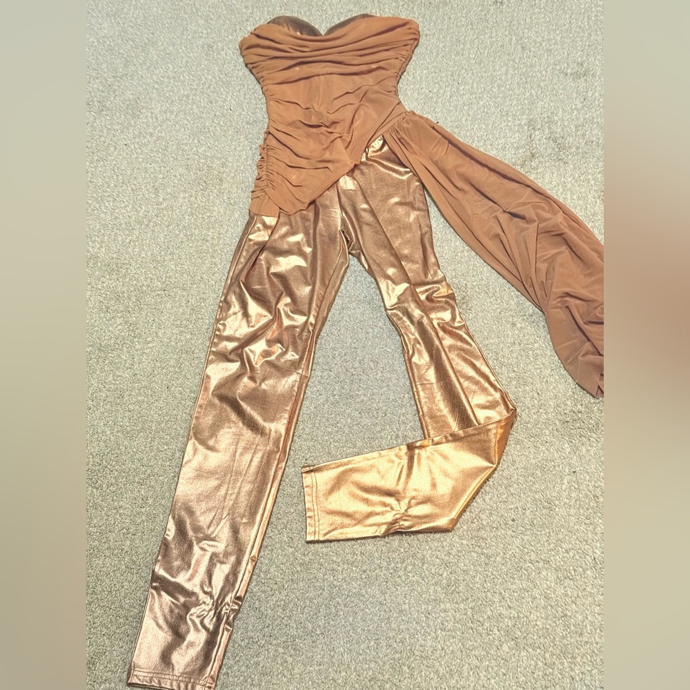 Fashion Nova Shimmering Bronze Jumpsuit SOLD OUT ONLINE - Picture 3 of 6